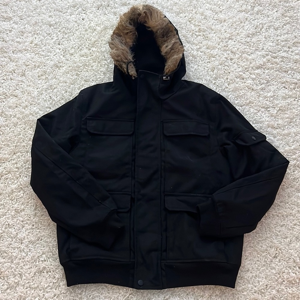 H&M Men's Black Jacket with Fur